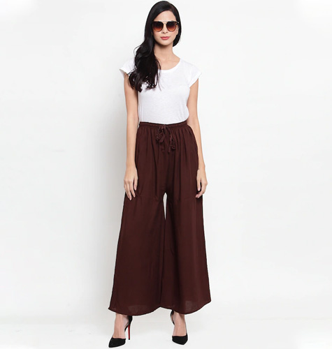 Women Coffee Brown Solid Flared Palazzos